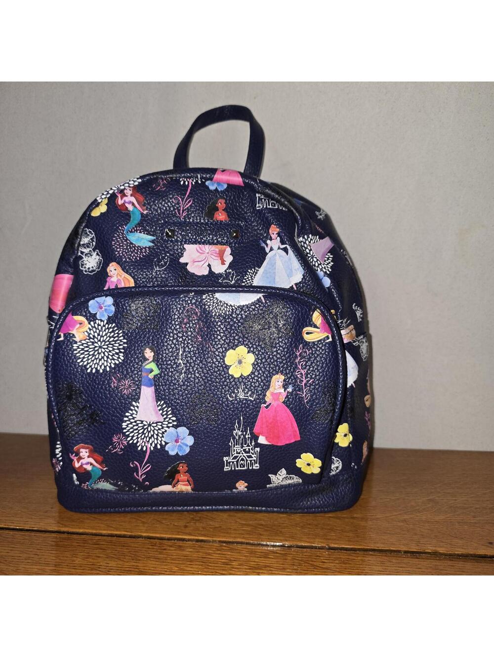 Disney Princess Printed Mini Backpack Navy Blue Faux Leather 2-Compartment